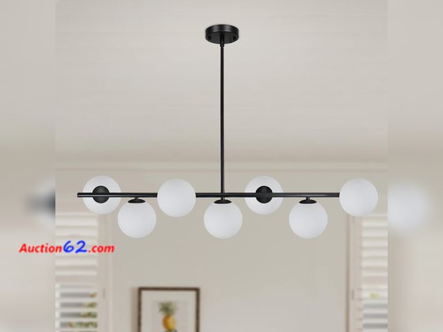 Lot 44-403o - $249.99 Retail price - 6-Light Gold Modern Chandelier, Mid Century Pendant Lighting with Amber Glass Globe for Dining Room, Kitchen Island, ...