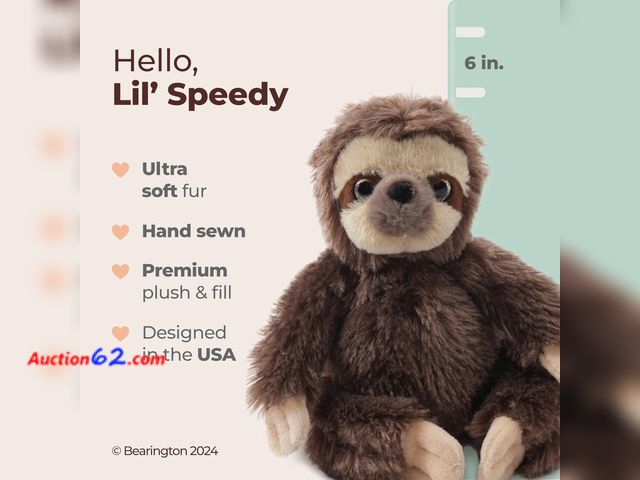 Lot 44-3009q - Bearington Lil' Speedy Small Plush Stuffed Animal Three Toed Sloth, 6.5 inches - New with Tags in Sealed Package - See Pictures Never opened...