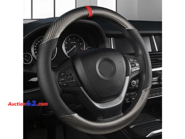Lot 44-5514p - 15" Black Leather Carbon Fiber Car Steering Wheel Cover Non-slip Appears New, A basic inspection has been given to this item. Sold AS-IS.