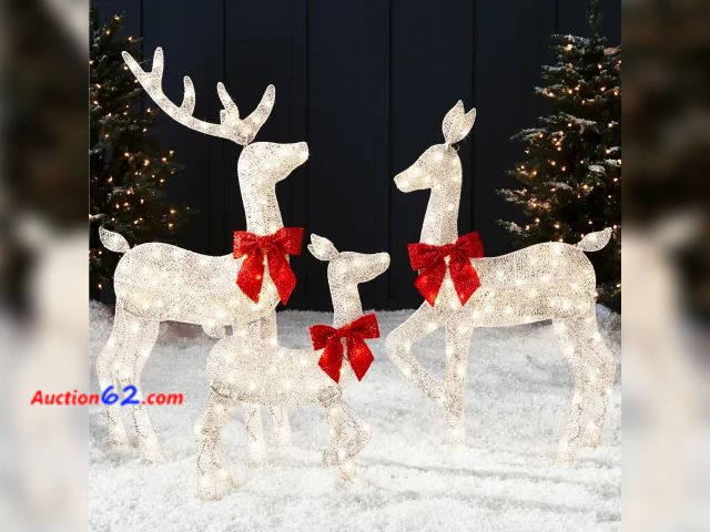 Lot 44-3123z - White - 3-Piece Lighted 2D Christmas Deer Set Outdoor Decor w/ 175 LED Lights - 4ft - BCP Products SKY7208 - Ecommerce Return - See Pictures