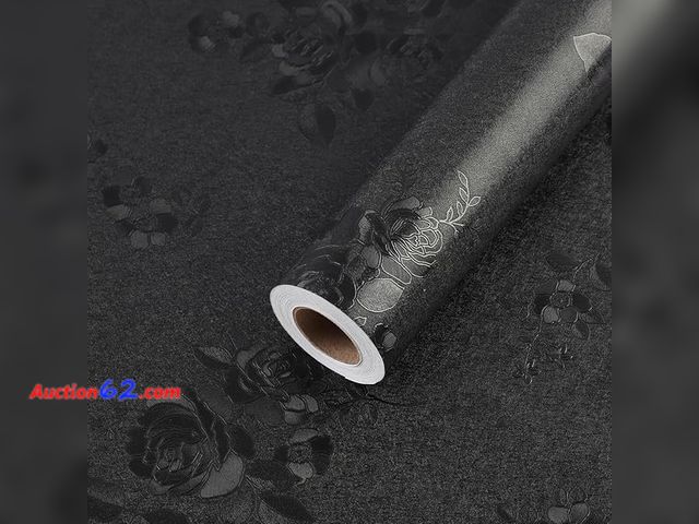 Lot 44-9014g - Lot of (3) Rolls of Chejiaye Wallpaper Embissed Flower Thicken,Floral Peel and Stick Contact Paper, 196.9"x17.3"Black Appears New, A basic i...