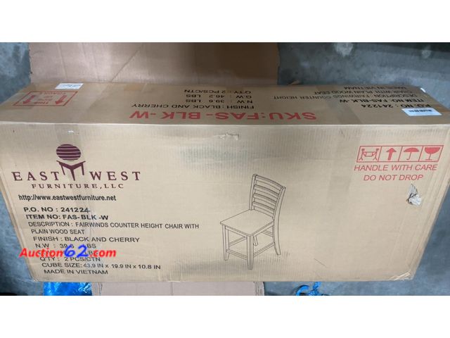 Lot 44-173a - $167.14 Retail price - East West Furniture FAS-BLK-W Fairwind Counter Height Barstools - Ladder Back Wood Seat Chairs, Set of 2, Black &amp;...