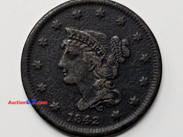 Lot 44-8341o - 1842 LIBERTY HEAD BRAIDED HAIR LARGE CENT-NT