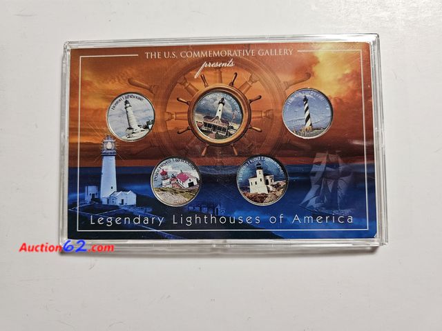 Lot 44-8336q - THE US COMMEMORATIVE GALLERY LEGENDARY LIGHTHOUSES OF AMERICA COLORIZED STATE QUARTER SET W/BOSTON, PORT REYES, ST. SIMONS, HECETA HEAD AND ...