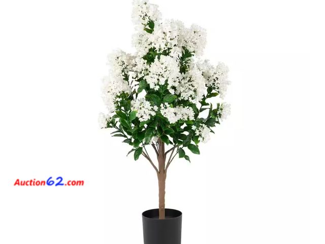 Lot 44-150b - Retail of $70- 36 in. White Artificial Crape Myrtle in Black Pot Floral Arrangement 1. Appears New, A basic inspection has been given to thi...