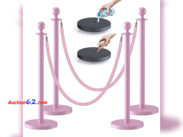 Lot 44-171 - $82.99 Retail price - kaiyomi 4Pcs Stanchions with Pink Velvet Ropes Set, 5 Feet Velvet Ropes and Posts Poles for Red Carpet Party Decoratio...
