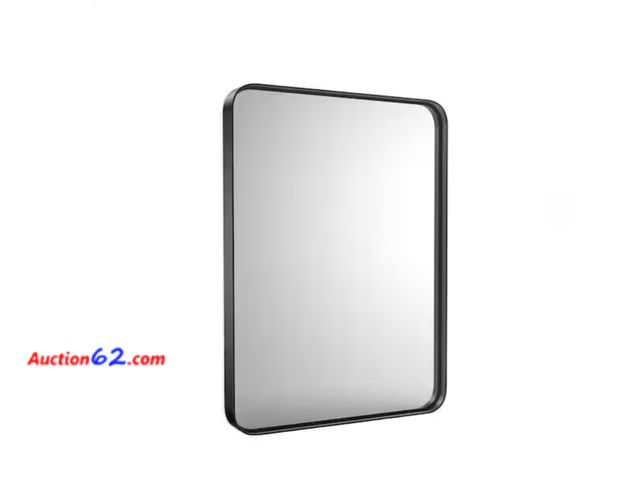 Lot 44-1704b - 24 in. W x 36 in. H Rectangular Aluminum Alloy Framed Rounded Black Bathroom Wall Mirror Appears New, A basic inspection has been given to t...