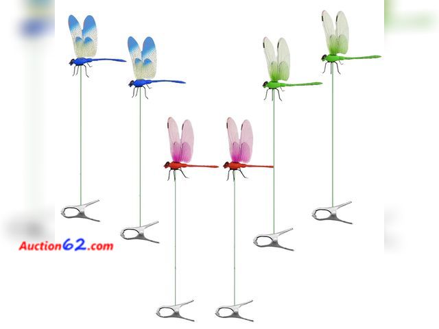 Lot 44-874e - 2- 6 Pack Dragonfly Clips, 3D Fake Dragonflies with Stakes, Fake Dragonflies, Humming Bird Stakes, Plastics Dragonfly for Garden Stakes Deco...