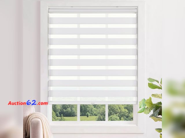 Lot 44-804w - LazBlinds No Tools No Drill Cordless Zebra Blinds for Windows, Dual Layer Light Control for Day and Night, Light Filtering Privacy Roller Bl...