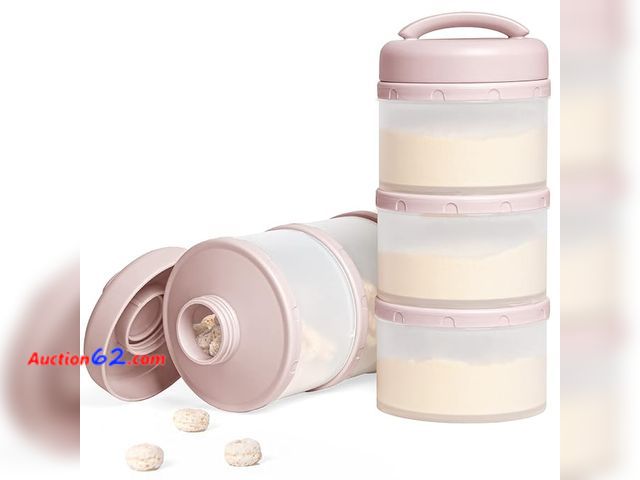 Lot 44-102b - Termichy Stackable Formula Dispenser Portable Milk Powder Container, 2 Pack, Light Pink Appears New, A basic inspection has been given to th...