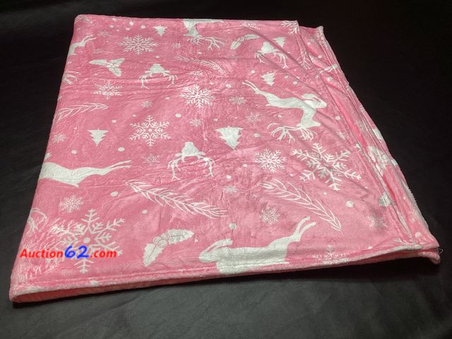 Lot 44-2088m - Glow in dark pink rain deer fleece blanket Appears New, A basic inspection has been given to this item. Sold AS-IS. See All Photo's Not Test...
