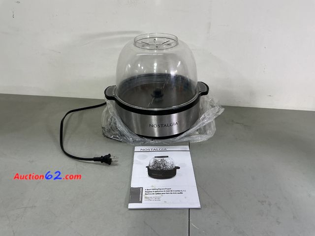 Lot 44-1890i - Nostalgia Non Stick Stirring Popcorn Maker for 24 Cups of Theatre Style Popcorn with Hot Oil - Dual-Use Lid &amp; Serving Bowl - Quick Heat ...