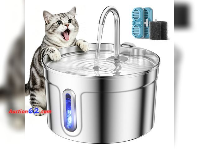 Lot 44-1607e - LUVMYPETT Stainless Steel Cat Water Fountain - 74oz/2.2L Ultra-Silent Appears New, A basic inspection has been given to this item. Sold AS-I...