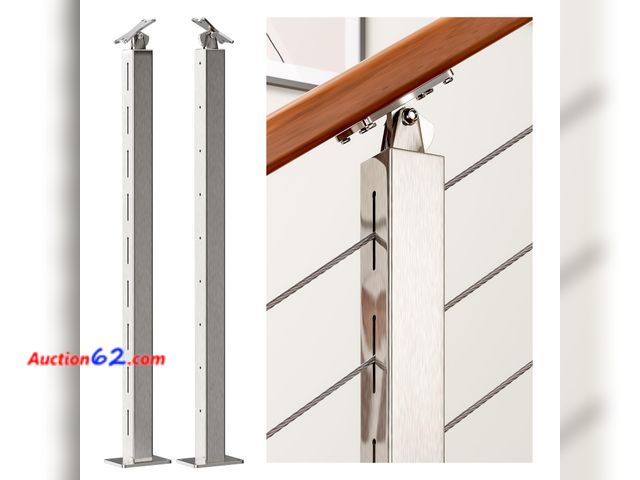 Lot 44-2545e - $99.99 Retail price - Deck Man 2 Pack Cable Railing Post Stainless Steel Adjustable Angle Intermediate Post for 1/8" Deck Cable Railing，Silv...