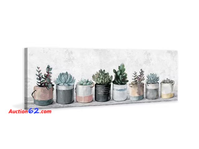 Lot 44-187b - Retail of $75- "Wild Succulents in Pots" by Parvez Taj Unframed Canvas Nature Art Print 10 in. x 30 in. 1. Appears New, A basic inspection h...