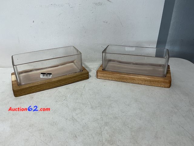 Lot 44-771 - Threshold Glass Terrarium with Wood Base Set of 2 See All Photo's Not Tested E-Commerce Return, A basic inspection has been given to this it...