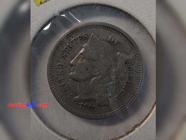 Lot 44-8318g - **VERY SCARCE** 1868 THREE CENT NICKEL IN A 2X2. MINTED IN PHILADELPHIA. - NT