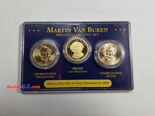 Lot 44-8316k - MARTIN VAN BUREN P,D AND S PRESIDENTIAL OFFICIAL 1ST DAY OF ISSUE COIN SET. INCLUDES PHILADELPHIA AND DENVER BUSINESS STRIKES AND SAN FRANCI...
