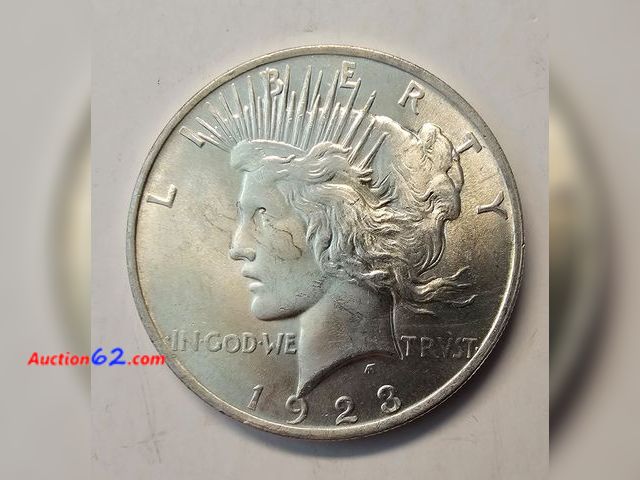 Lot 44-8357u - 1923 LIBERTY HEAD 90% SILVER PEACE DOLLAR. BRILLIANT UNCIRCULATED. MINTED IN PHILADELPHIA.-NT
