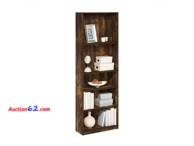 Lot 44-568t - Furinno JAYA Book Shelf, 5-Tier Bookshelf, Bookcase with Adjustable Shelves, 9.5" x 24.5" x 71.2", for Living Room, Bedroom, Home Office, Am...
