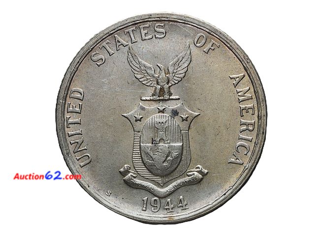 Lot 44-8327m - 1944-S PHILIPPINES 50 CENTAVOS SILVER COIN. HAS .2411 TROY OUNCES OF SILVER. MINTED BY THE U.S. SAN FRANCISCO MINT DURING WORLD WAR II FOR E...