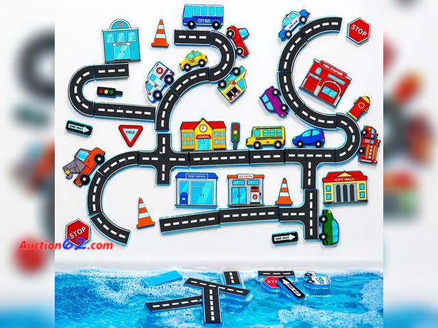Lot 44-9058m - Retail of $35-Tub Works® Tub City™ Stick, Build &amp; Drive Toddler Bath Toy | 52 Foam Bath Stickers | Build a City with Roads, Buildings, S...