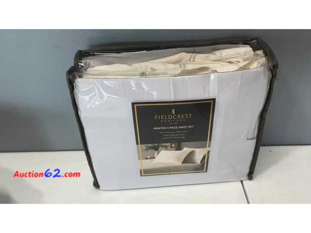 Lot 44-2606w - $170 Retail price - Fieldcrest Heritage Printed 4 Piece Sheet Set King Cream Appears New, A basic inspection has been given to this item. So...