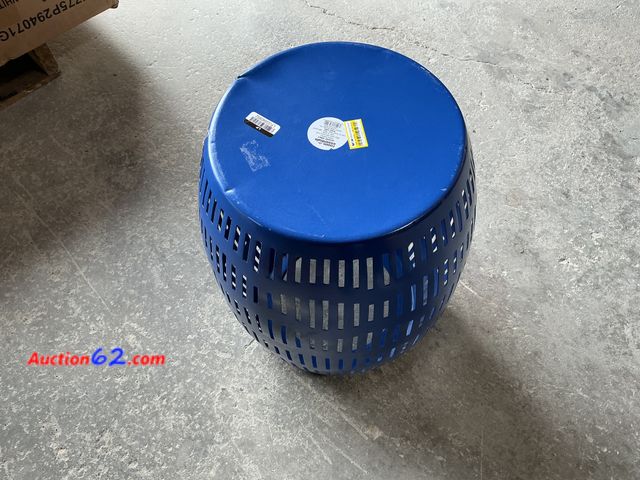 Lot 44-312p - Metal Cutout Round Patio Accent Table Blue- Scratch and Dent E-Commerce Return, A basic inspection has been given to this item. Sold AS-IS.