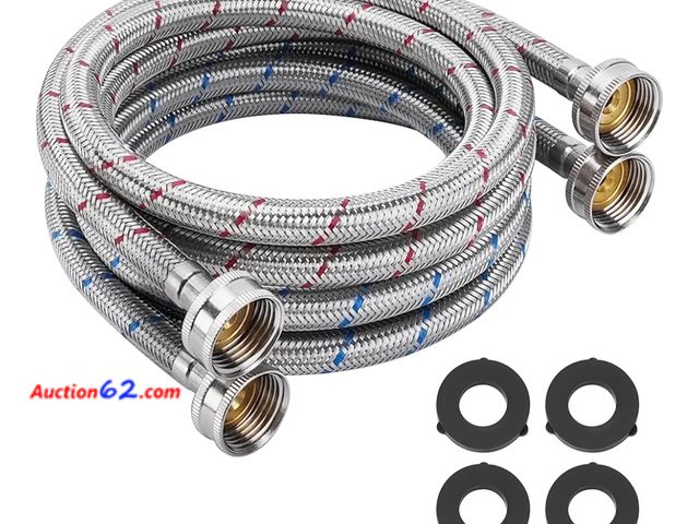 Lot 44-6623g - Everbilt 2 Pack - 3/4 in. x 3/4 in. x 5 ft. Stainless Steel Washing Machine Hoses Appears New, A basic inspection has been given to this ite...