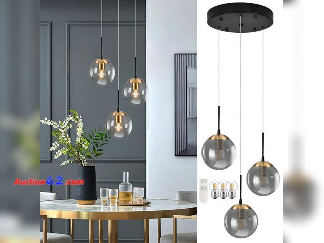 Lot 44-410o - $129.99 Retail price - KoKo&amp;Yukina Gold 3-Light Globe Pendant Light Modern Globe Chandelier Light Fixture Hanging Lights Adjustable with...