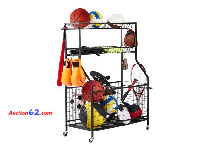 Lot 44-507j - $129 Retail price - LUGO® Garage Sports Equipment Organizer with Wheels  Ball Storage Rack with Baskets and Hooks See All Photo's Not Tested...