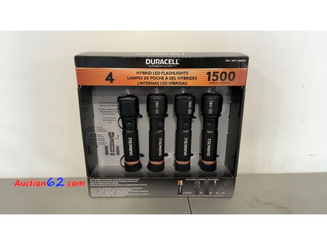 Lot 44-1643j - Duracell Durabeam Ultra Hybrid LED Flashlights,1500 Lumens,Set of 4 Rechargeable Not Tested See All Photo's E-Commerce Return, A basic inspe...