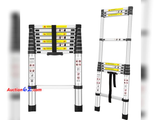 Lot 44-754w - Telescoping Ladders, (8.5Ft/2.6M) EN131 Standards Aluminum Extension Ladder, Extension for RV, Attics, Families, Outdoor Work, with a Maximu...