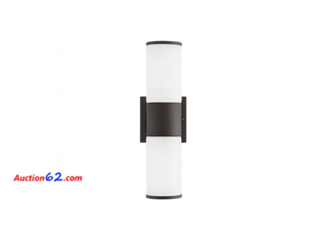 Lot 44-1129b - $90 Retail value- Hartford 14.25 in. Millennium Black Hardwired LED Smart Cylinder Outdoor Wall Light Sconce Powered by Hubspace 1. Appears ...