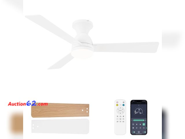 Lot 44-2992e - $99.98 Retail price - Dolavast Ceiling Fan with Lights, 48 inch Low Profile Ceiling Fan with Light and Remote Control, Flush Mount, Reversib...