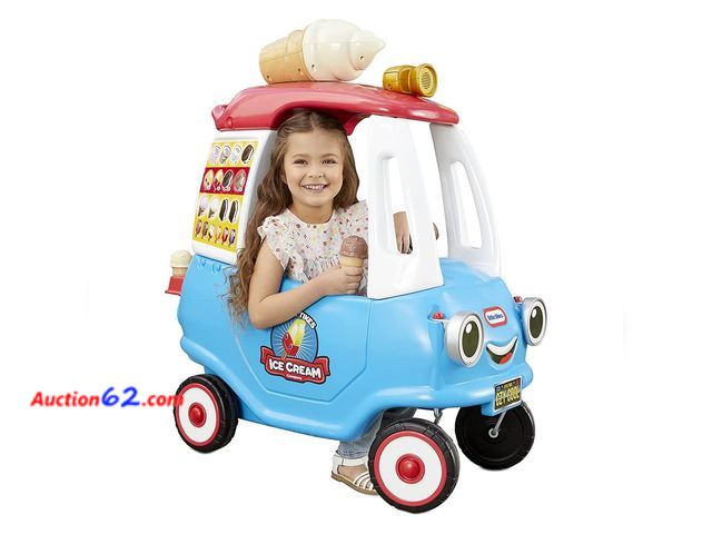 Lot 44-1757j - $83.99 Retail price - Little Tikes Cozy Ice Cream Truck, Coupe Ride On Car, Kid and Parent Powered, Truck Music, Including Accessories- Gift...