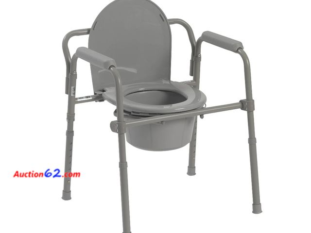 Lot 44-7483g - Drive medical steel folding deep seat bedside commode, 300 lb weight capacity, gray  Appears New, A basic inspection has been given to this ...