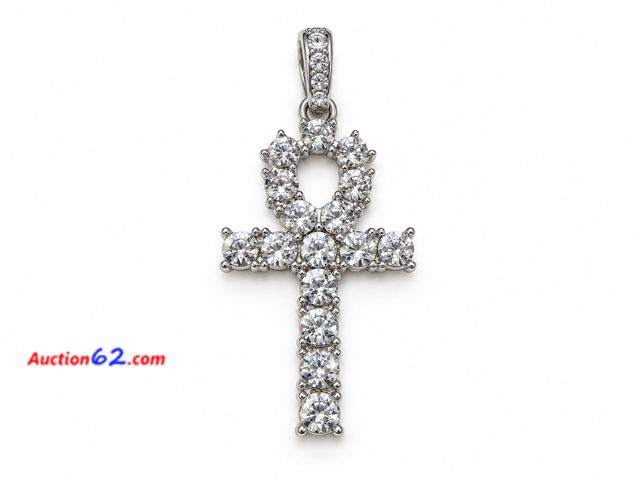 Lot 44-6006m - silver-toned ankh pendant featuring a distinctive looped top and iced out. No markings. Appears New, A basic inspection has been given to th...
