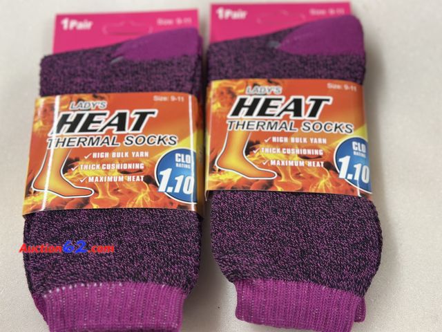Lot 44-7521t - 2 pair lady’s heat thermal socks CLO rating 1.10 size 9-11. NEW See All Photo's Not Tested Never opened, Factory Sealed