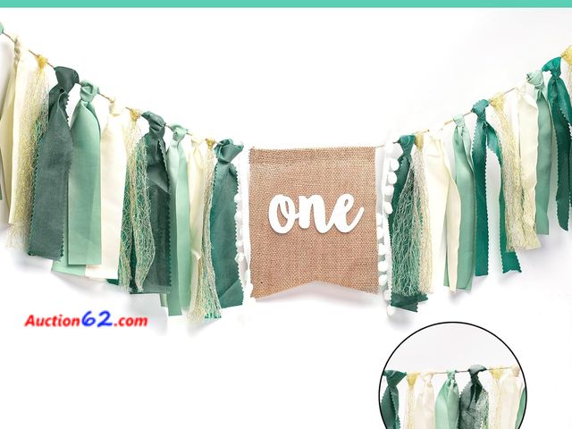 Lot 44-5557b - 1st Highchair Banner,First Birthday Highchair Banner,Wild One Year Old Birthday Party Decoration,Jungle Theme Highchair Garland  1. Appears ...