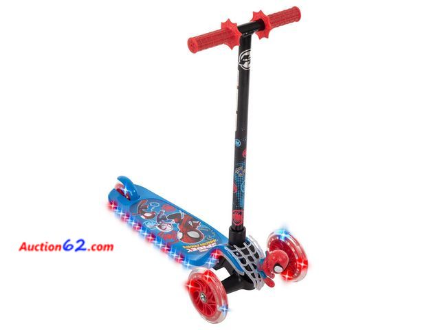 Lot 44-1744 - Huffy Marvel Spidey and His Amazing Friends 3-Wheel Scooter with LED Lights Not Tested See All Photo's Appears New, A basic inspection has b...