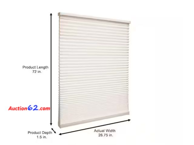 Lot 44-4066p - Parchment Cordless Light Filtering Cellular Shade for Window-27 in. W x 72 in. L (Actual Size 26.75 in. W x 72 in.L) Appears New, A basic in...