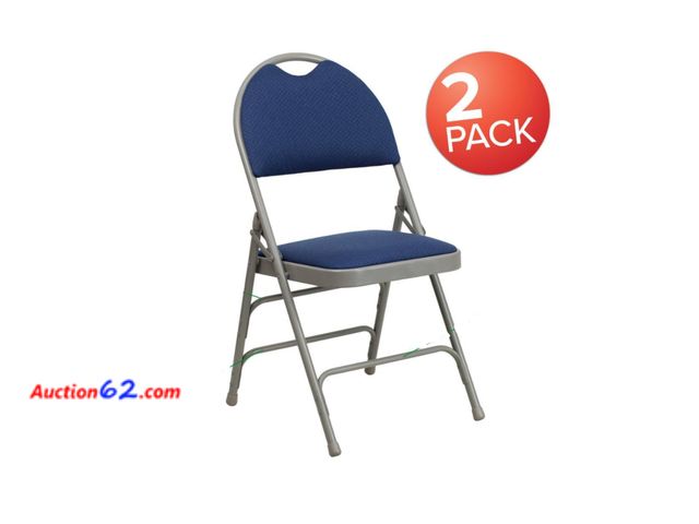 Lot 44-1111b - $128 Retail value- Navy Fabric/Gray Frame Metal Folding Chair (2-Pack) foam dented 2. E-Commerce Return, A basic inspection has been given t...