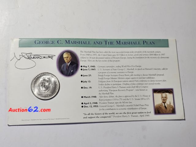 Lot 44-8323i - 1997 MARSHALL PLAN SILVER COIN. HAS .5291 TROY OUNCES OF SILVER. COMES IN A NICE INFORMATIONAL COLLECTOR PANEL.-T