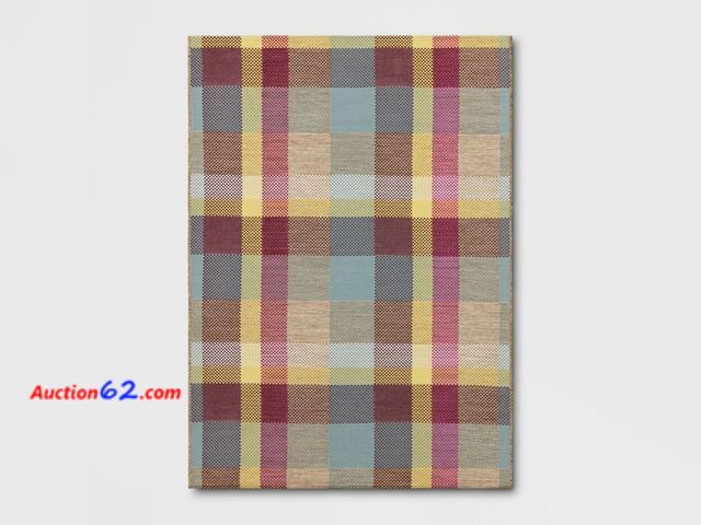 Lot 44-694p - 5'x7' Bold Plaid Outdoor Area Rug - Threshold Appears New, A basic inspection has been given to this item. Sold AS-IS. Not Tested