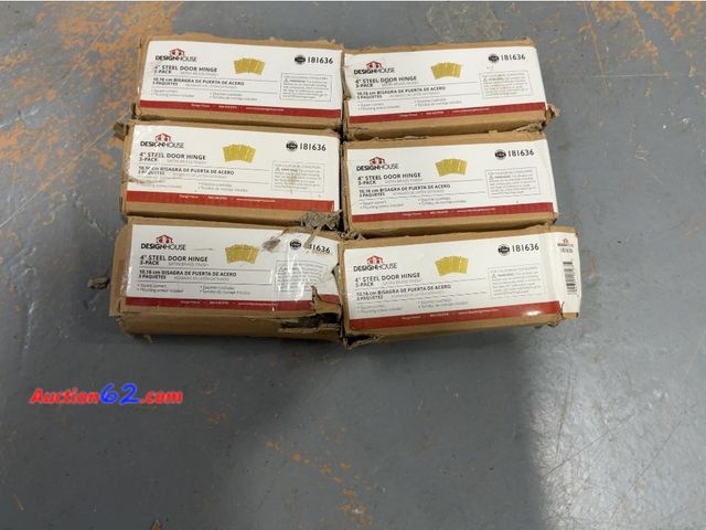 Lot 44-1503p - lot of (6) Door Hinges for Interior Doors 3-Pack 4-inch x 4-inch, Design House Square Corner Steel Door Hinge Door Hardware, Satin Brass, 18...