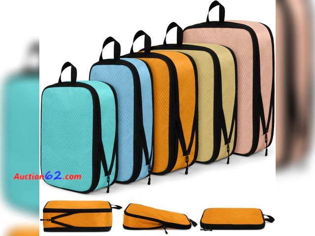 Lot 44-9195 - Bulyoou 5 Pack Compression Packing Cubes for Travel Space Saving Cubes Luggage Organizer for Suitcase(Pastel,Mixed) Appears New, A basic ins...