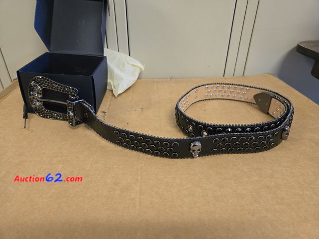 Lot 44-6596r - Rhinestone Studded Belt with Skulls Overall Length 45in Appears New, A basic inspection has been given to this item. Sold AS-IS.