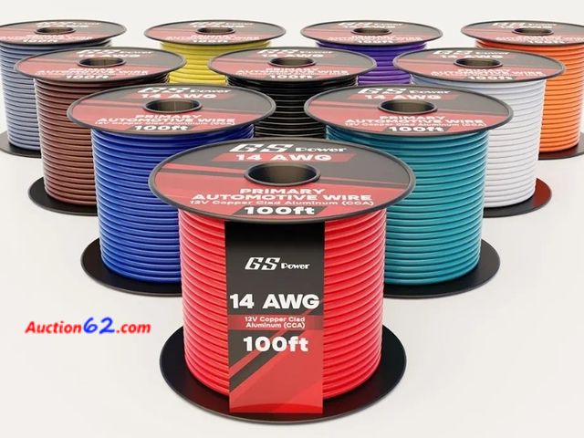 Lot 44-6938b - GS Power 14 Gauge Copper Clad Aluminum Low Voltage Primary Wire in 10 Color Pack, 100 feet Roll (1000 feet Total) for 12V Automotive Harness...