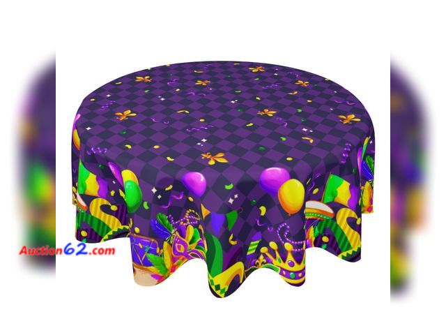 Lot 44-2504e - Mardi Gras Purple Plaid Tablecloth Carnival Festival Masquerade Party Celebration Decor Round Tablecloth 60 Inch Purple Table Cloth for Farm...